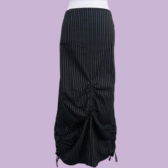 vintage 90s pinstriped cyber goth grunge ruched maxi skirt - Picture 1 of 8